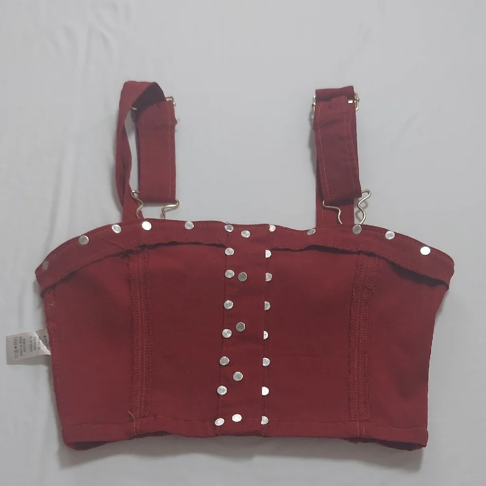 Dance & Marvel Red Crop Top with Gold Embellishments - Picture 12 of 13